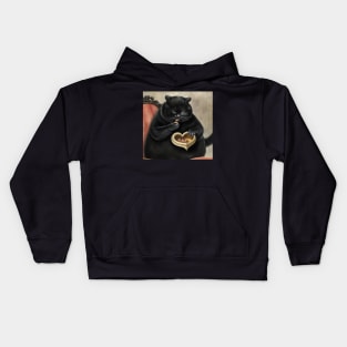 Black chunky cat shamefully eating chocolates valentine's day Kids Hoodie